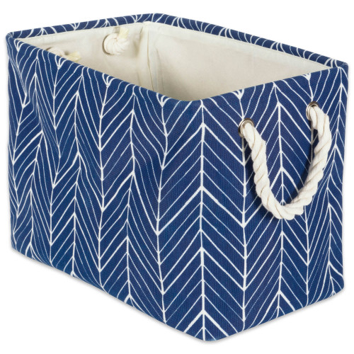 14" Blue and White Rectangular Polyester Storage Bin