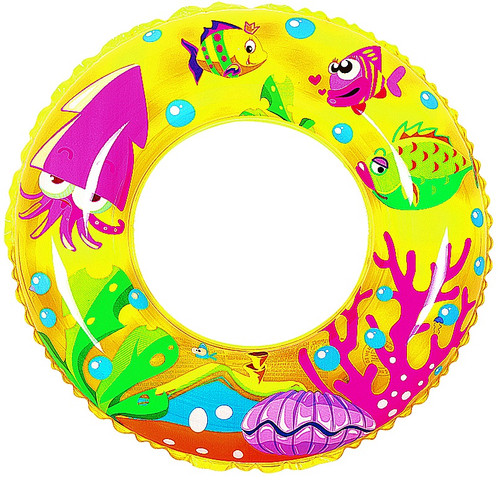 Inflatable Clear and Yellow Sea Life Themed Children's Swimming Pool Inner Tube Ring Float, 24-Inch