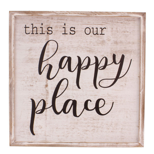 16" White Square Sign with Happy Place Design
