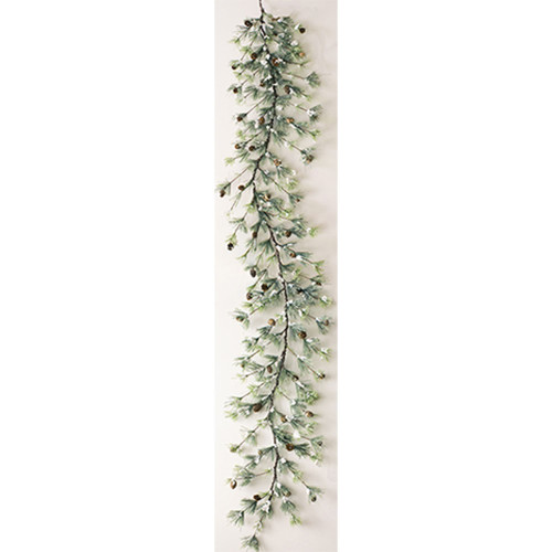 92" Long Snowy White and Green Pine Garland