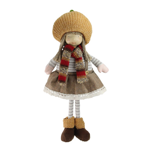 15” Standing Autumn Girl Gnome with Scarf and Pumpkin Hat Thanksgiving Figure - NORTHLIGHT NL00868 A