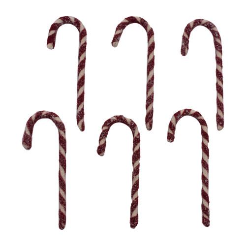 Set of 6 White And Red Striped Metal Candy Canes, 5.5"