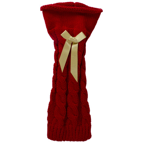 12" Red and Gold Cable Knit Wine Sweater Bottle Cover