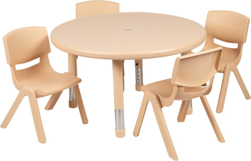 Set of 5 Beige Square Height Adjustable Activity Table Set with 4 Chairs 33"