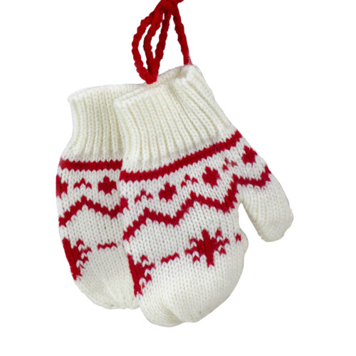 5" White And Red Knitted Snowflake Mitten Christmas Ornament