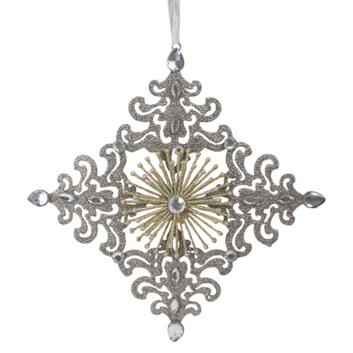 10" Metal Glittered 4 Point Rhinestone Snowflake Christmas Ornament