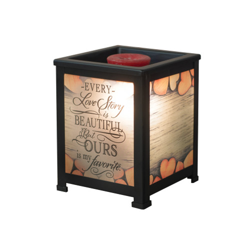 5" Black and Camel Brown "Love Story OURS my favorite" Cuboid Glass Warmer
