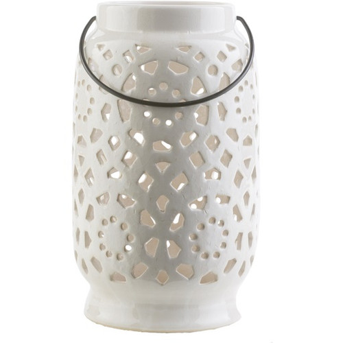 11" Madison Links Ivory White Ceramic Large Pillar Candle Holder Lantern