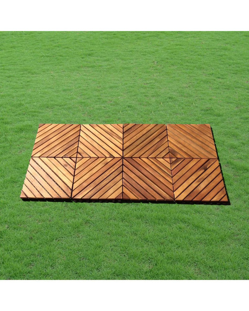 Set of 10 Brown Natural Finish 12-Diagonal Outdoor Slat Interlocking Deck Tiles 11"
