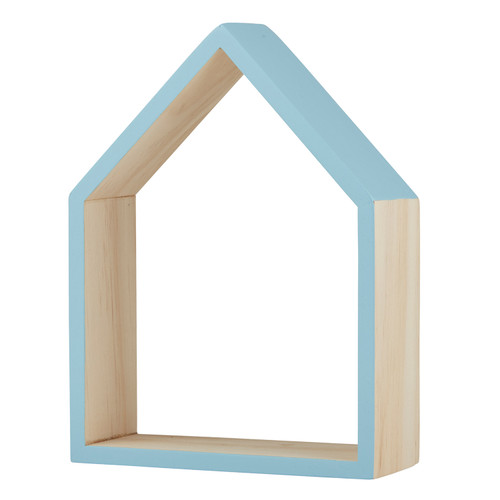 11" Tan Beige And Sky Blue House Wood Shelf
