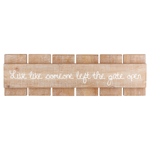 24" White and Brown Rectangular "Gate Open" Plaque Wall Art Decoration