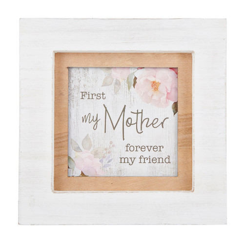 7" Square Wooden Tabletop Frame with "Mom" Design
