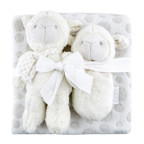 12" White Lamb Stuffed Toy Blanket Set