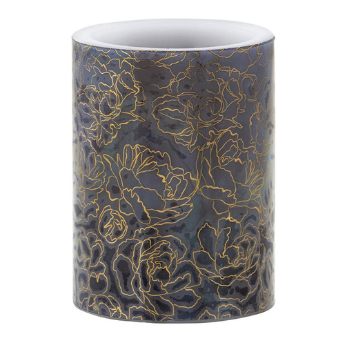 5" Gold, Royal Blue And White LED Candle With Floral Graphics