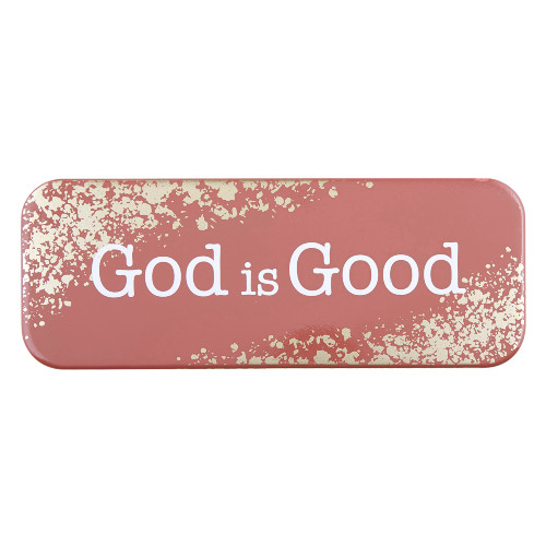 8.5" Pink, Gold and White Metallic Rectangular Plaque with "God is Good" Design