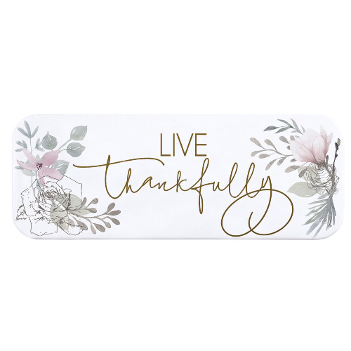 8.5" White, Gold and Gray Metallic Rectangular Plaque with "Live Thankfully" Design