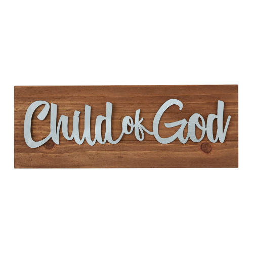 8.5" Brown and Gray Wooden Rectangular Tabletop Plaque with "Child of God" Design
