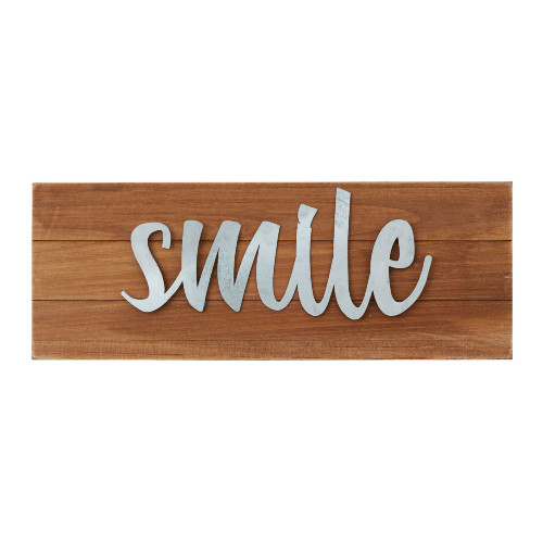 8.5" Brown and Gray Wooden Rectangular Plaque with "Smile" Design