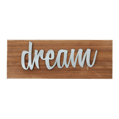 8.5" Brown and Gray Wooden Rectangular Plaque with "Dream" Design