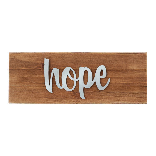 8.5" Brown and Gray Wooden Rectangular Tabletop Plaque with "Hope" Design