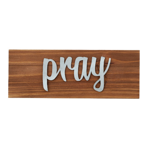 8.5" Brown and Gray Wooden Rectangular Tabletop Plaque with "Pray" Design