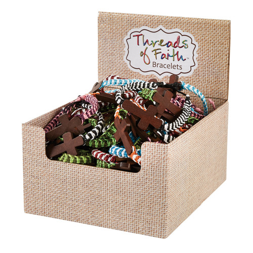 24-Piece Nylon Bracelet With Wooden Cross 8"