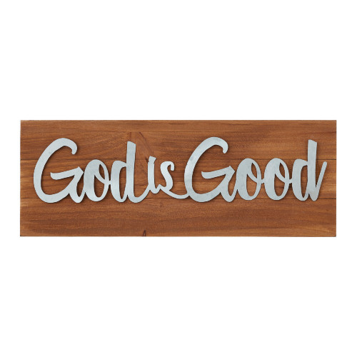 8.5" Brown and Gray Wooden Rectangular Tabletop Plaque with "God is Good" Design