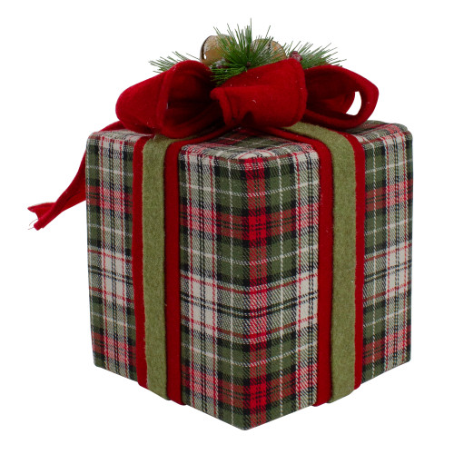 6.5" Red and Green Plaid Christmas Gift Decoration with Bow