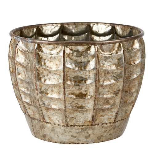 12" Rustic Gold Unique Round Metal Large Planter