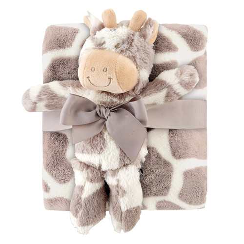 13" White and Brown Giraffe Stuffed Toy Blanket Set