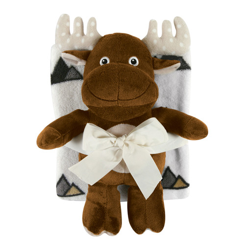 15" Brown Moose Stuffed Toy Blanket Set