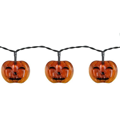 10 Orange Battery Operated Jack O' Lantern LED Mini Halloween Lights - 4.5 ft Black Wire