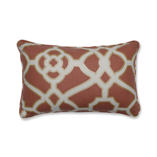 18.5” Orange, White and Gold Damask Patterned Rectangular Throw Pillow