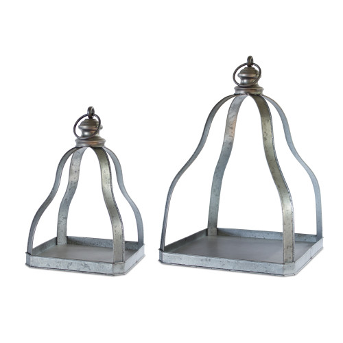 Set of 2 Metallic Silver Candle Lantern Decoration 20”