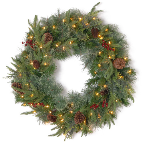 Pre-Lit Colonial Fir Artificial Christmas Wreath, 24-Inch,White LED Lights