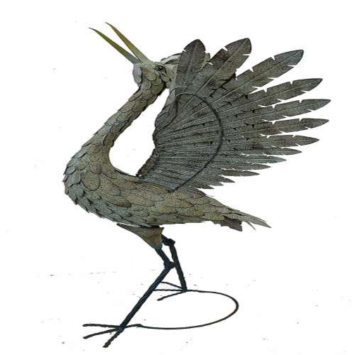 52.25" Gold Standing Crane with Wings Tucked Garden Statue