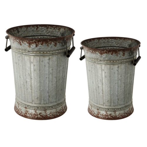 Set of 2 Gray Metal Pots with Rusty Finish 14"