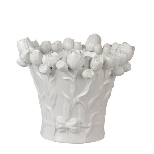 12" White Contemporary Round Floral Design Marisol Vase