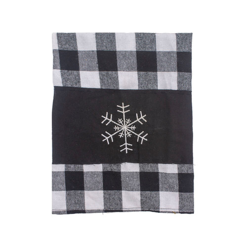 17.75" Black and White Christmas Check and Snowflake Towel