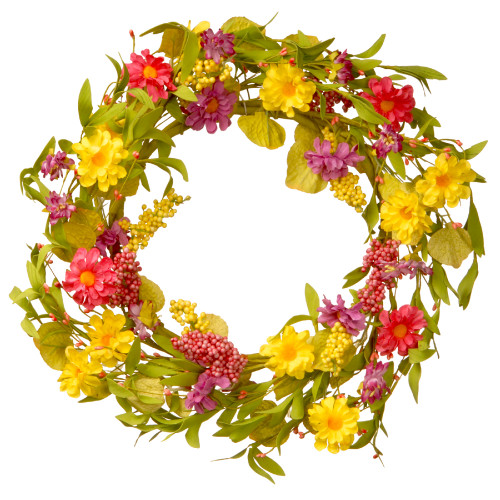 Yellow and Pink Spring Florals Artificial Wreath - 20-Inch