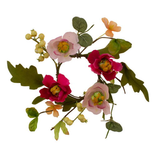 Set of 6 White and Green Peachy Floral Candle Ring 2.50”