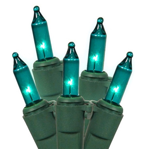 Set of 100 Teal Mini Christmas Lights - Green Wire
