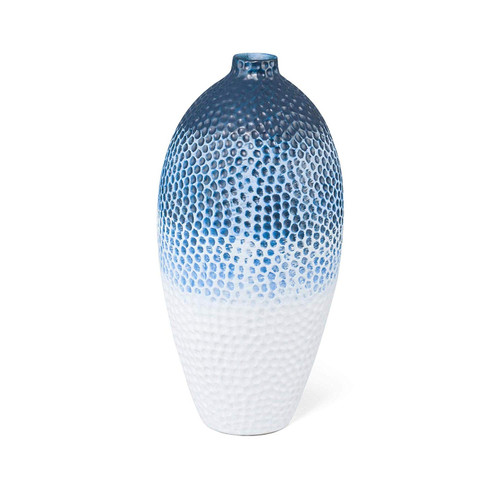 14.25" Blue and White Rockfish Medium Ceramic Bud Vase