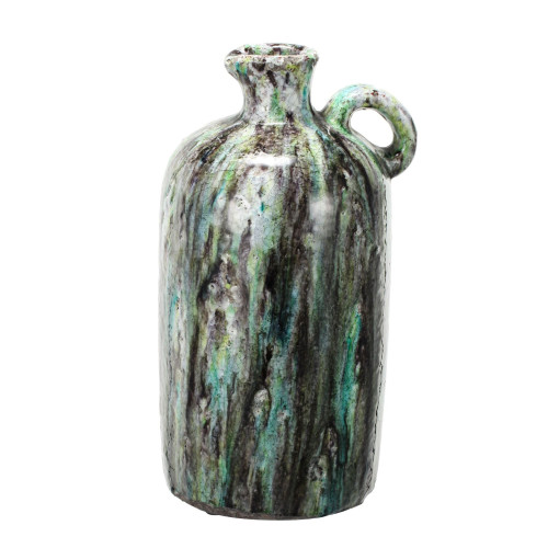 14" Black and Green Terracotta Construction Vase