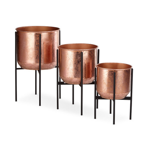 Set of 3 Copper Finish Planters with Foldable Stands 24" - 33407676