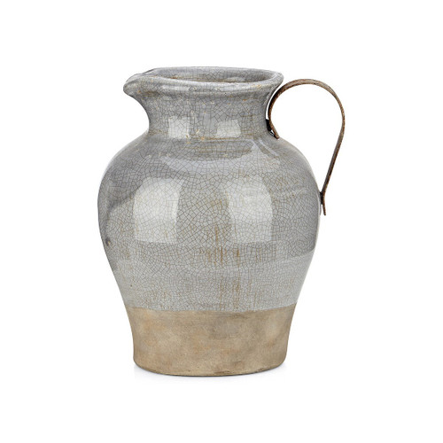 9.75" Brown and Gray Glazed Body Earthenware Small Vase with Handle