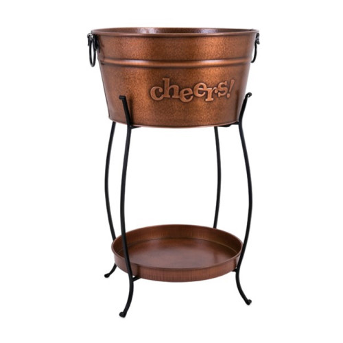 35" Copper Colored Decorative Persimmon Beverage Tub with Tray and Stand