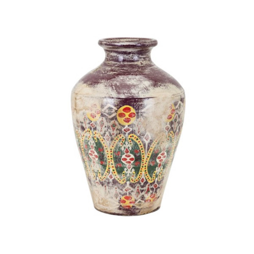 16.5" Brown and Green Antique Style Cylindrical Decorative Medium Vase