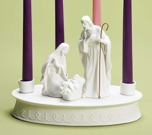 Pack of 2 White Holy Family Christmas Advent Candle Holders 9.75"