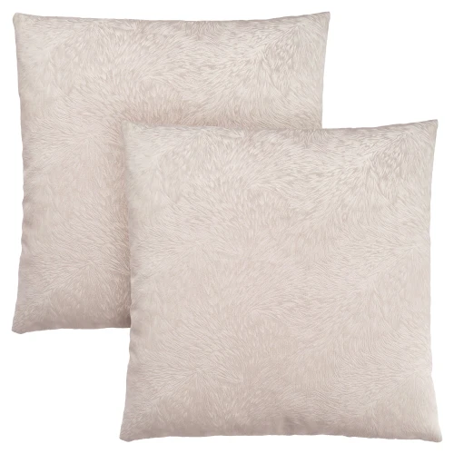 Set of 2 Beige Feathered Square Throw Pillows with Zipper Closure 18"